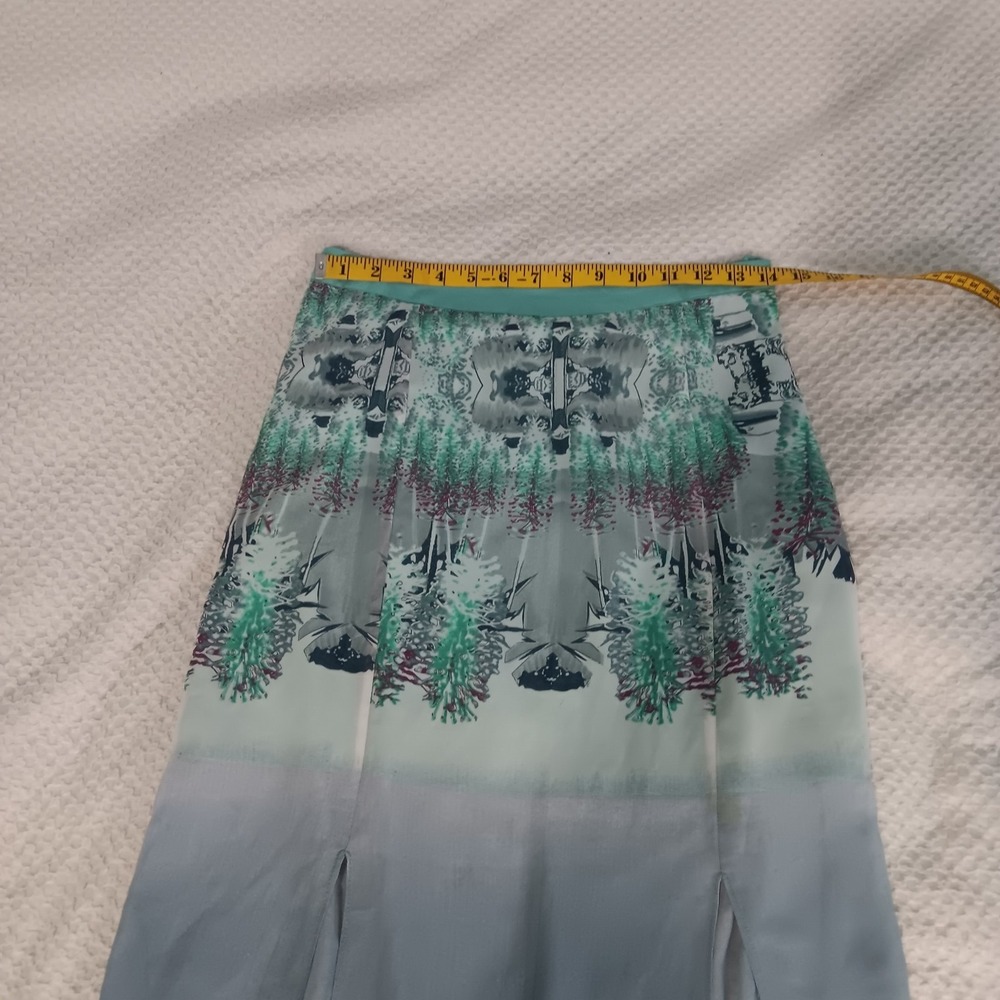 W118 Walter Baker Teal Gray Water Color Print Maxi skirt Partially Lined Small - Picture 11 of 13